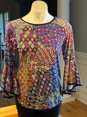 Sam & Jess Boho Retro Floral Patchwork Blouse Top Multicolor (VGUC)
